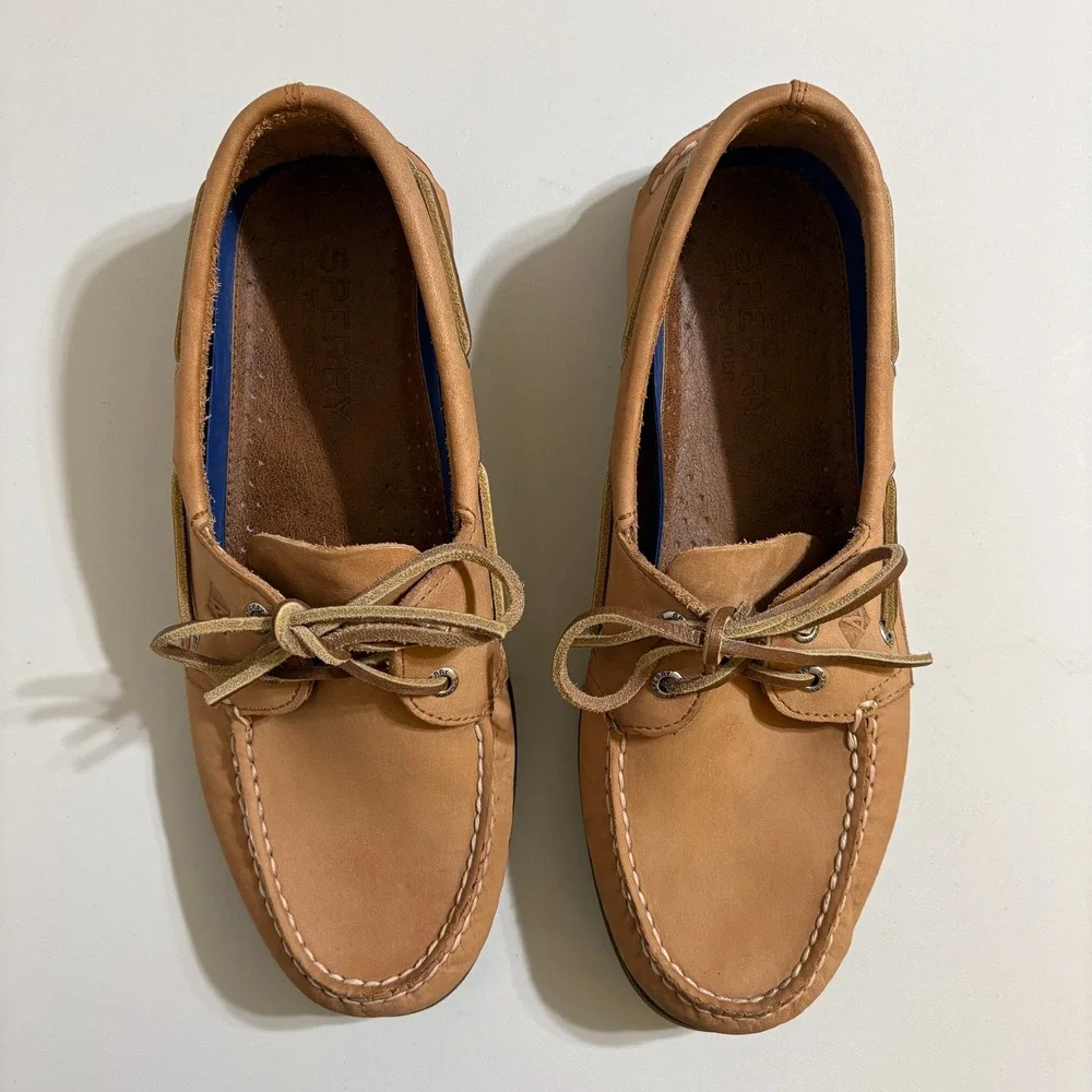 Sperry Mens Gold Cup Boat Shoes 11W Tan Leather Authentic Original Top-Sider